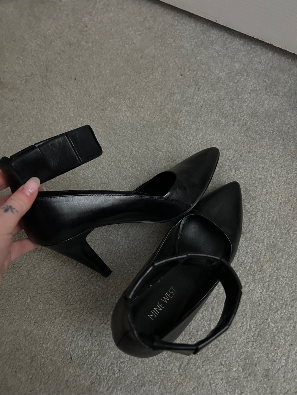 Nine West Black Pointed-Toe Ankle-Strap Heels